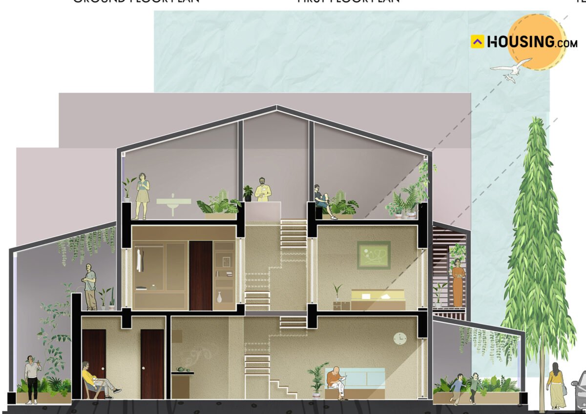 15x50 3BHK Triple Story Cross Section 1