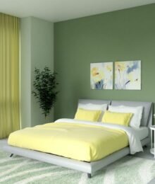 Soft green with yellow bedroom