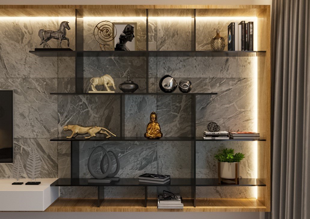 Showcase Designs For Living Room With Glass | DesignCafe