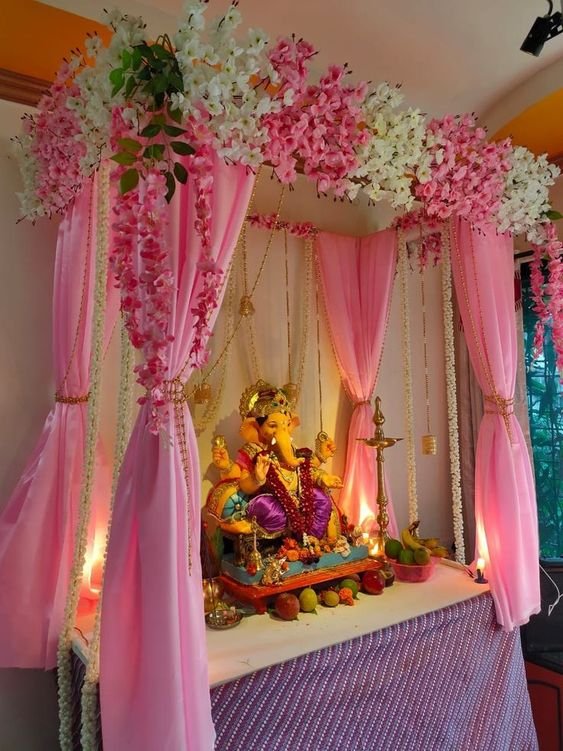 Artificial Flower Decoration for Ganpati at Home