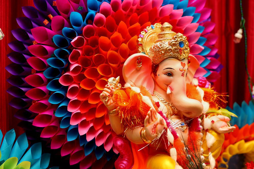 Artificial flower decoration for Ganpati at home