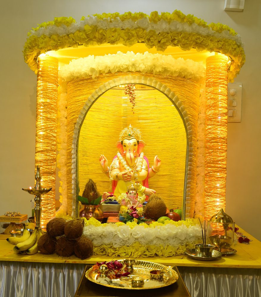 Artificial flower decoration for Ganpati at home