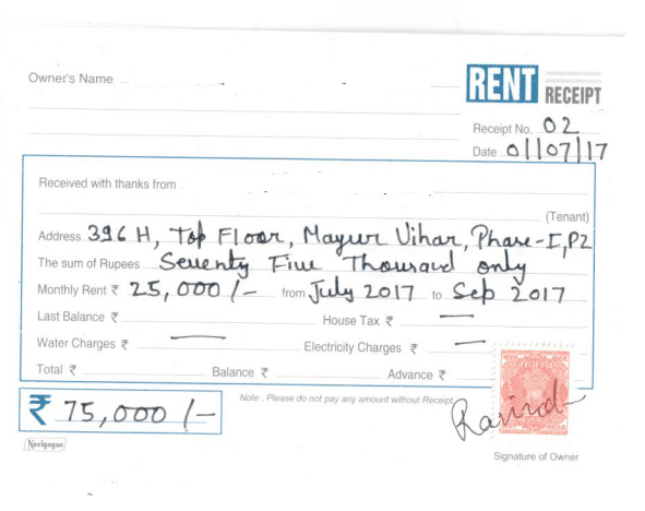 House Rent Receipt India
