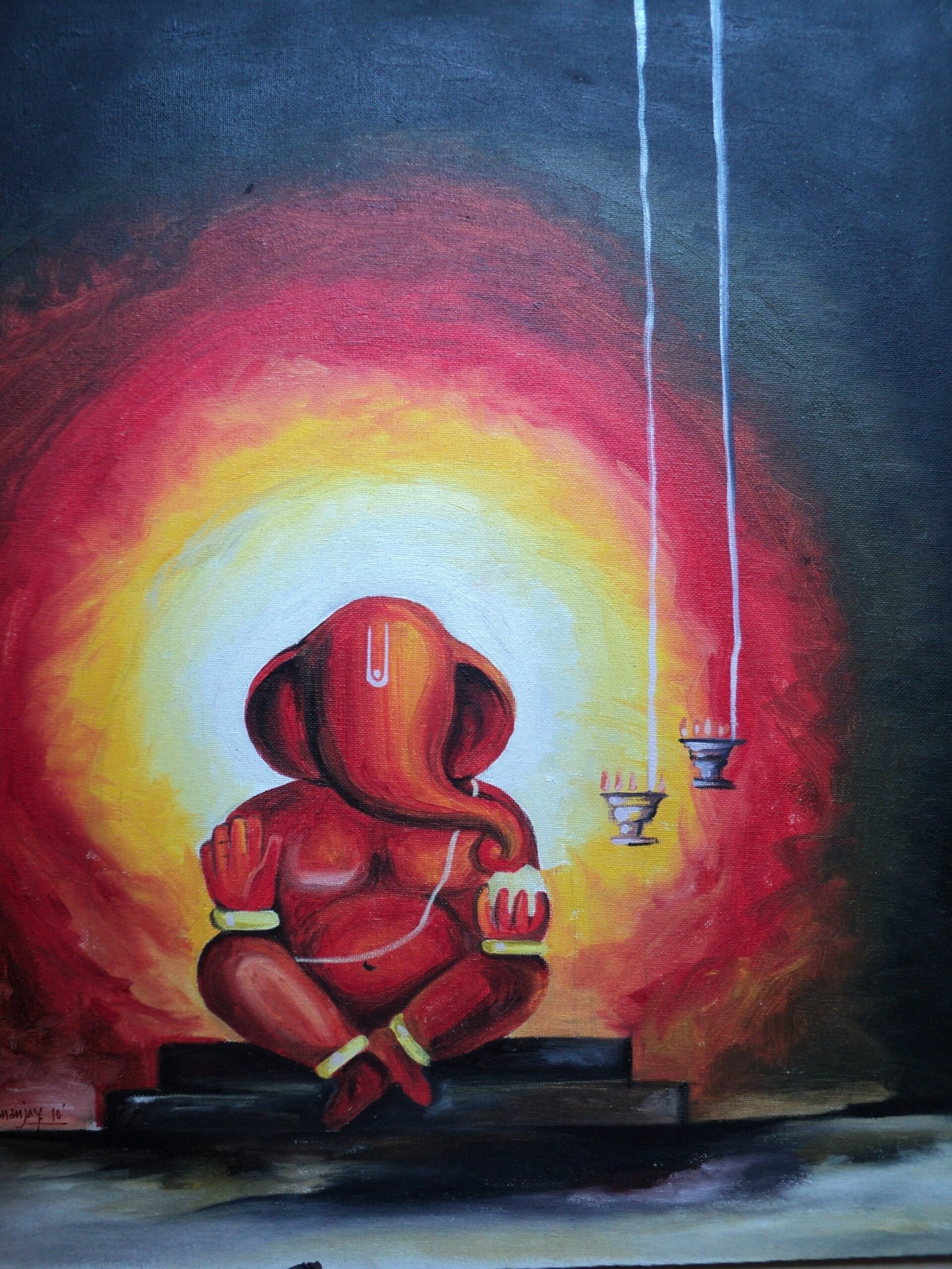 Natural Colours Ganesha | Acrylic On Canvas | Exotic India Art