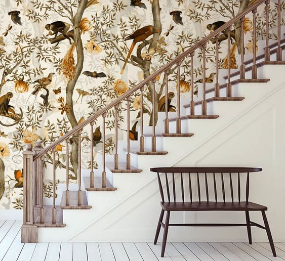 Staircase Beige Rivet Wallpaper Design Ideas