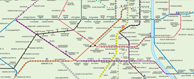 Magenta line metro map in Delhi