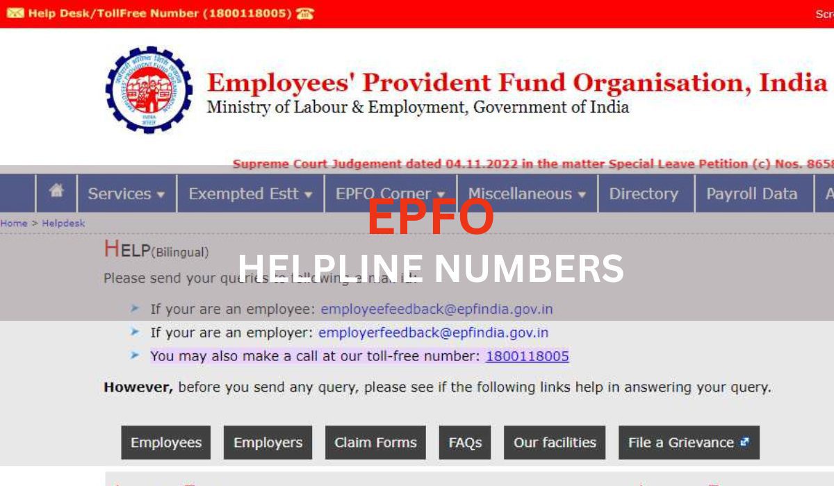 EPFO toll free helpline number EPFO whatsapp number EPFO toll free helpline number EPFO whatsapp number