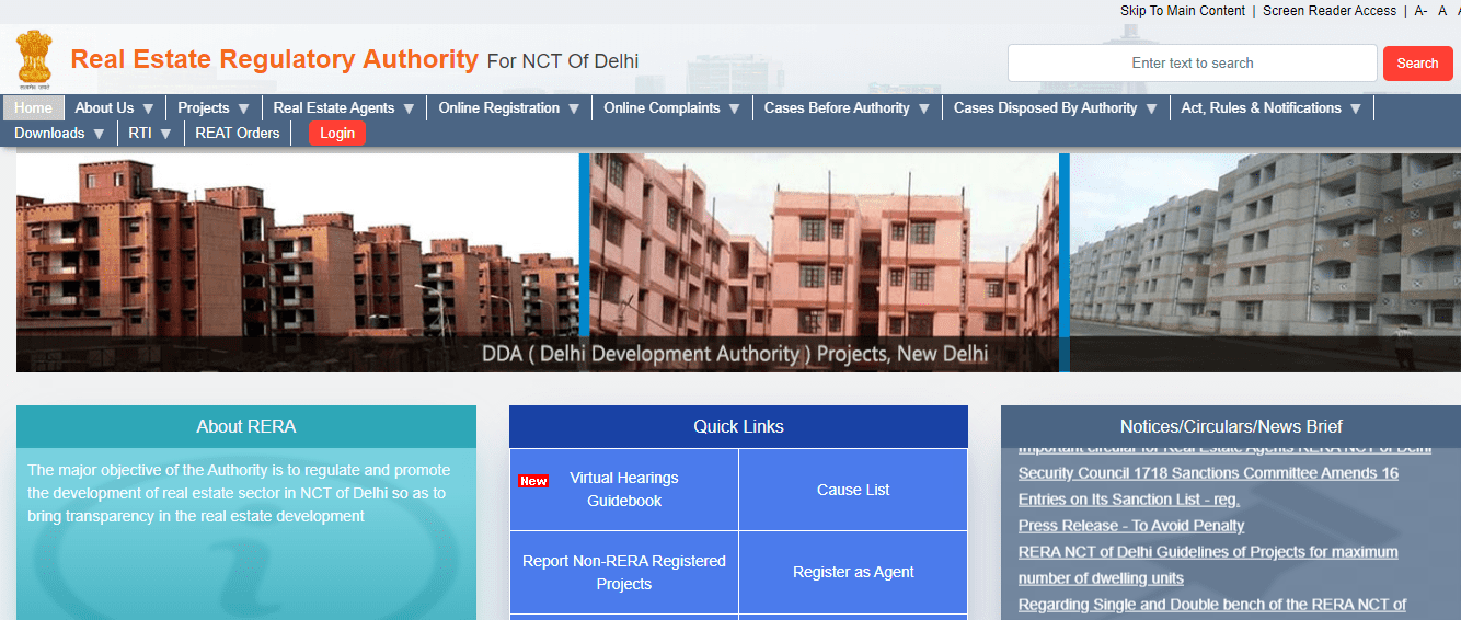 RERA Delhi website