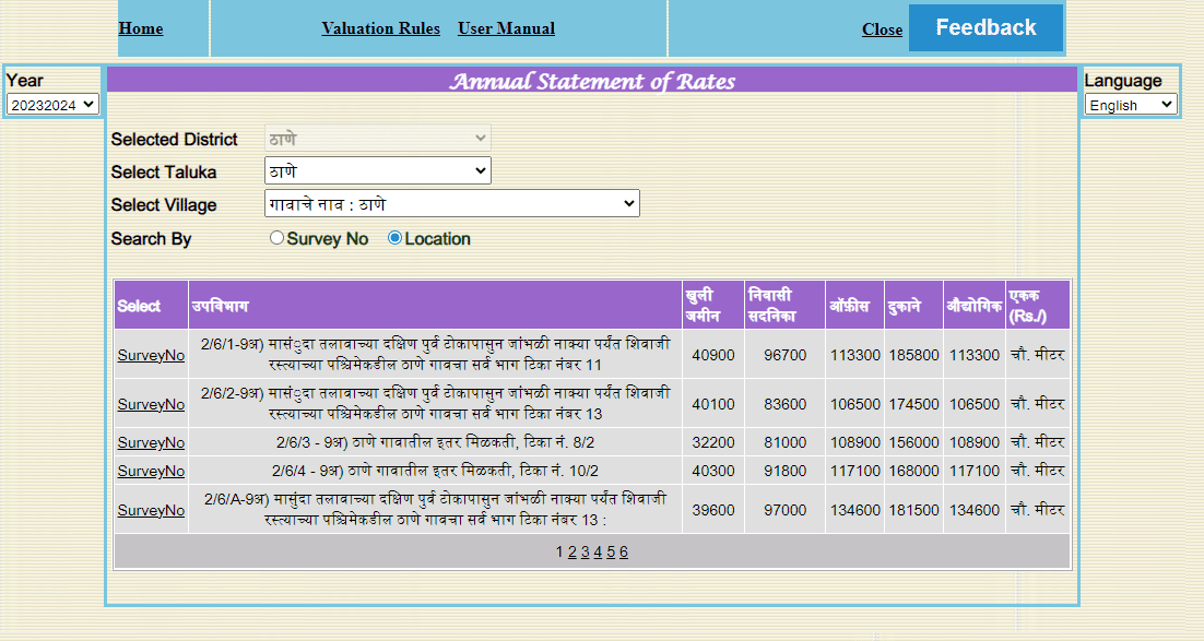 Ready reckoner rate in Thane, Mumbai