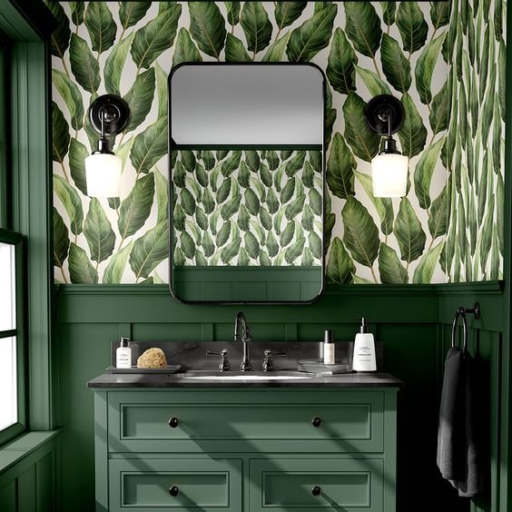 botanical print bathroom wallpaper
