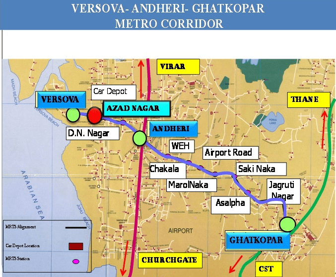 मुंबई मेट्रो लाइन 1: मार्ग, स्टेशन, मानचित्र