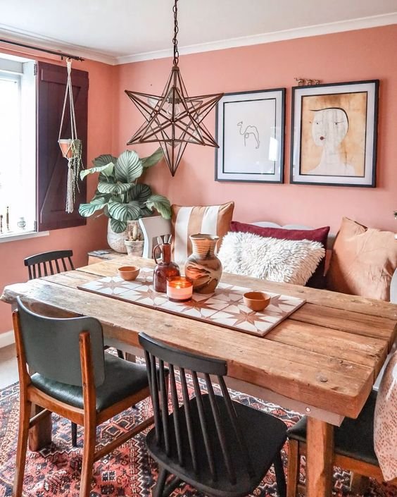 muted coral dining room